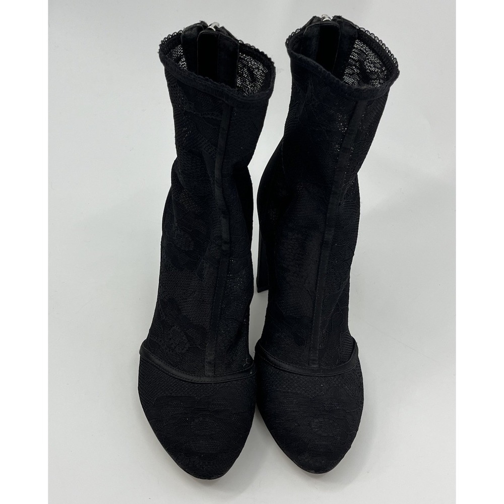 Jewel Badgley Mischka Sultana Block Heel Black Booties Size 7.5 Stretch Lace